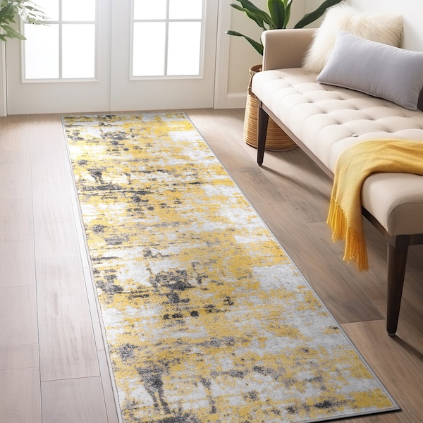 World Rug Gallery Modern Abstract Reflections Runner Rug 2'x7' Yellow 935YELLOW2X7 - main